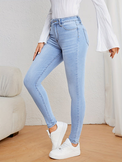 Roos | Lichtblauwe hoge taille skinny jeans