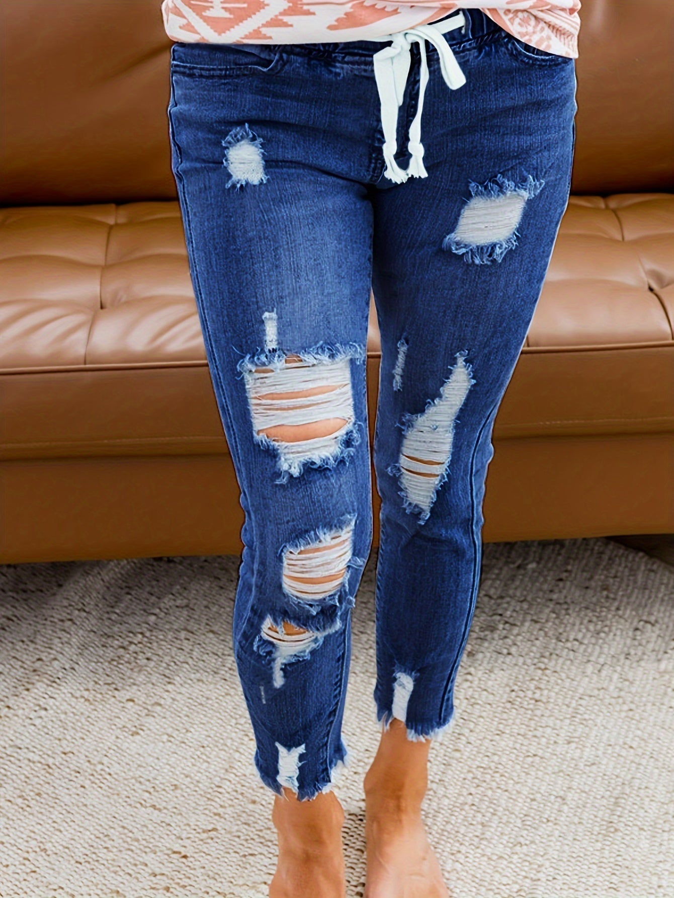 Emma | Casual gescheurde dames jeans met trekkoord en stretch