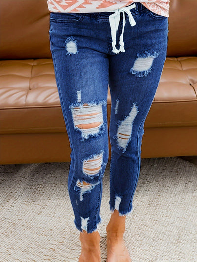 Emma | Casual gescheurde dames jeans met trekkoord en stretch