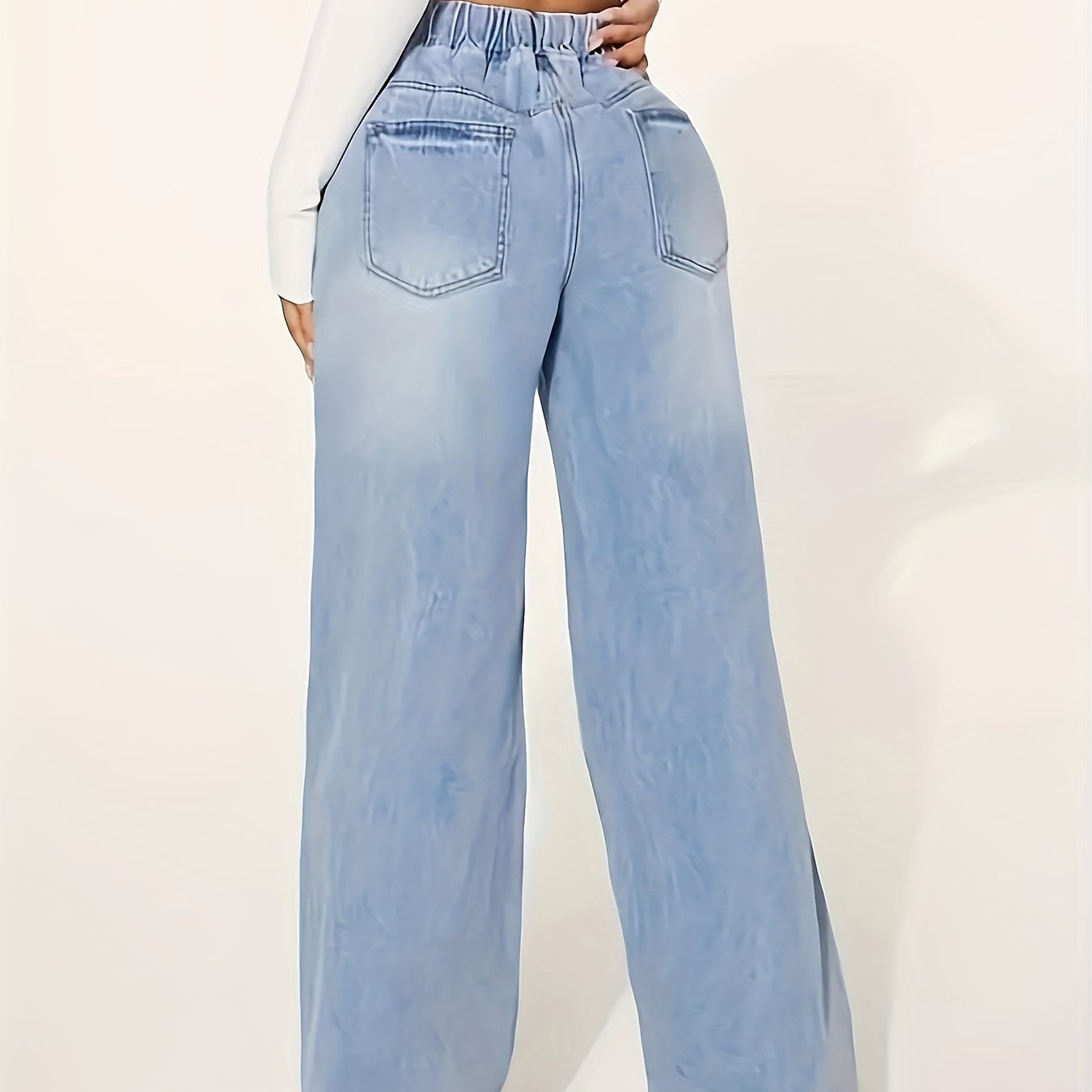 Elise | Plain washed blue casual jeans with elastic waist