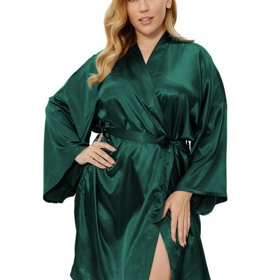 Nina | Stijlvolle dames kimono badjas in effen kleur en grote maat
