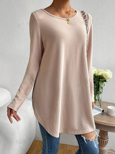 Sophie | Effen kleur dames T-shirt met lange mouw en gebogen zoom