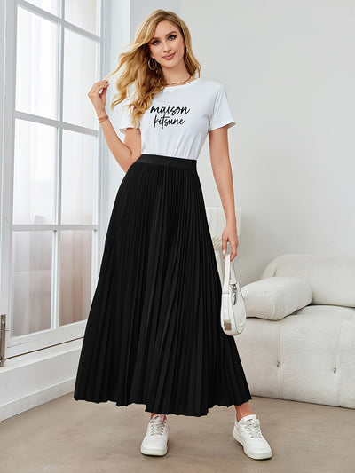 Evelien | Plain-colored pleated midi skirt with elastic waist
