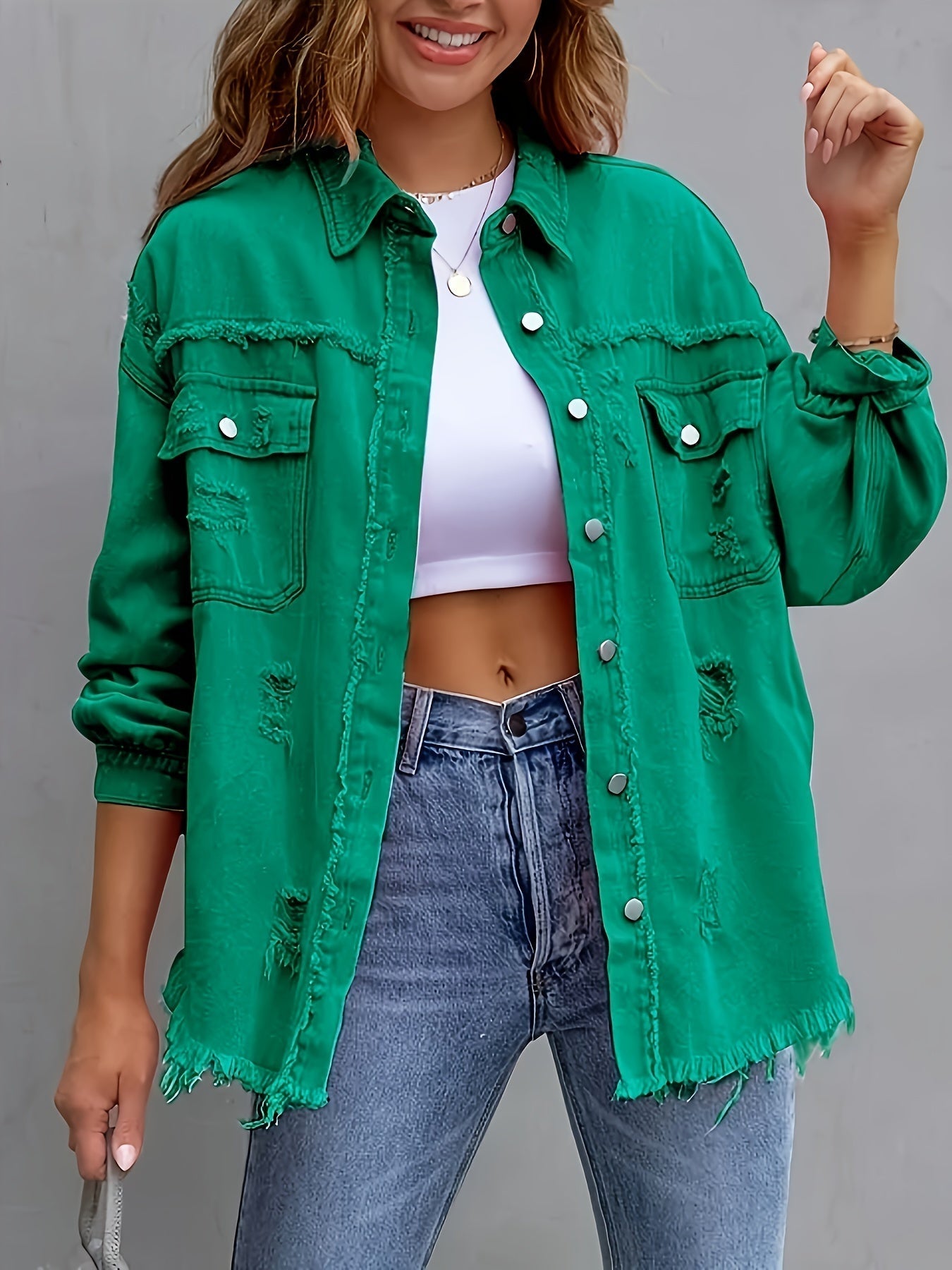 Chloe | Chique distressed denim jas voor dames