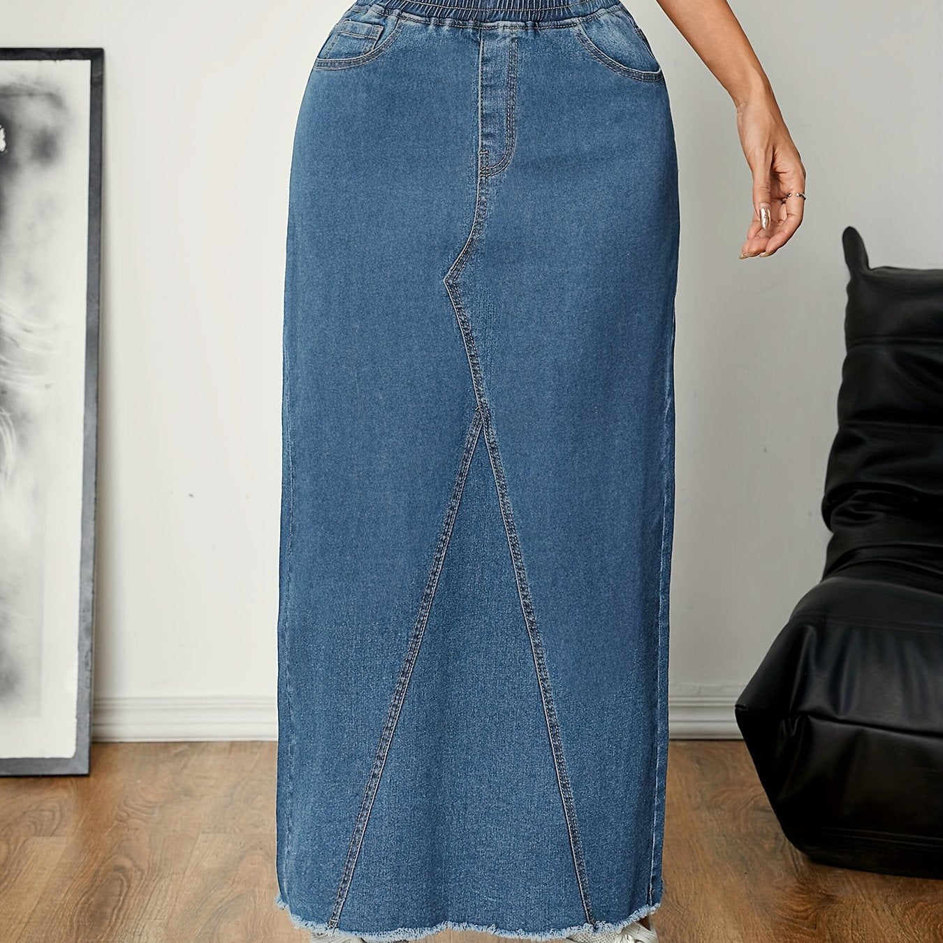 Emma | Plain washed blue streetwear maxi denim skirt