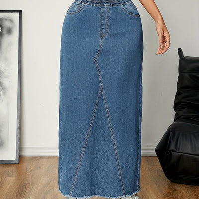 Emma | Plain washed blue streetwear maxi denim skirt