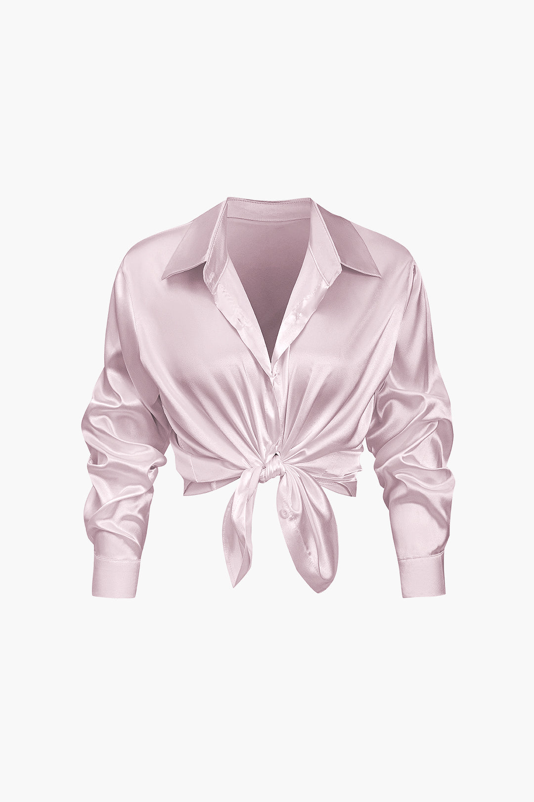 Lillian - Basic Plain Satin Women's Long Sleeve Shirt