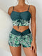 Noa | Twee-delige bikini set met bladprint en boyshorts