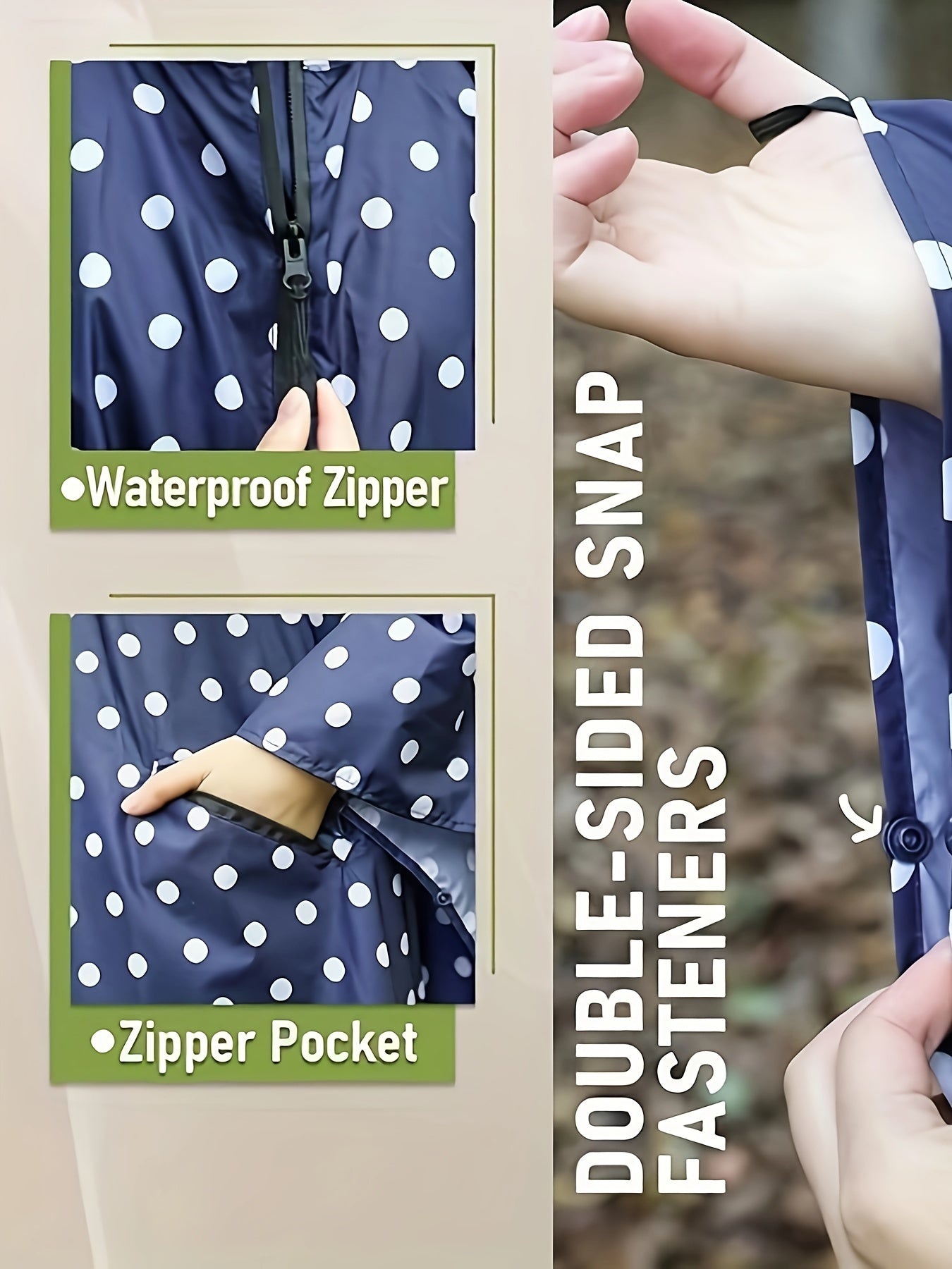 Femke | Lichtgewicht regenponcho-jack met stippenpatroon