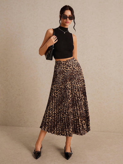 Nina | Elegante geplooide luipaardprint rok