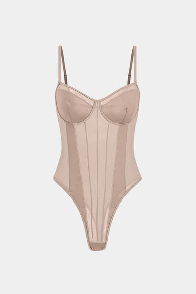 Celestia - Een verleidelijke doorschijnende mesh corset-body voor dames