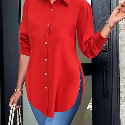 Elise | Elegant blouse with split button closure and long sleeves