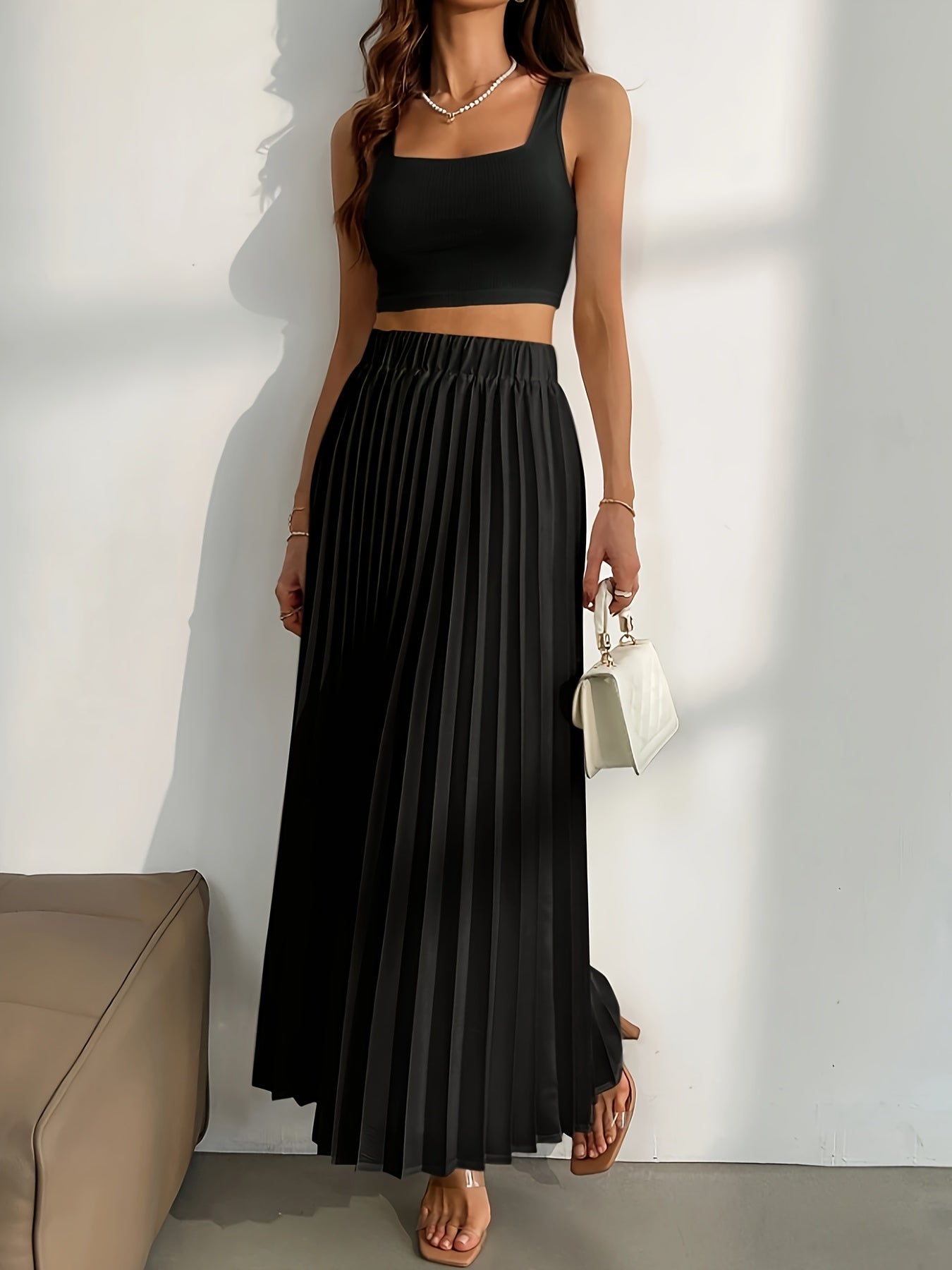 Yara | Effen geplooide rok met hoge taille