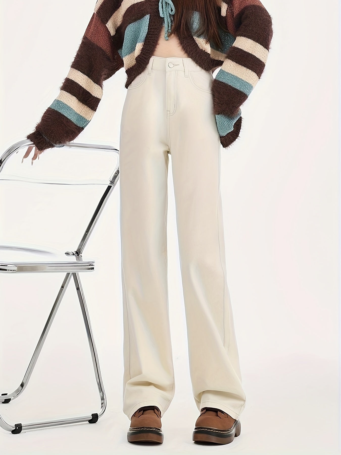 Lotte | Elegant high-waisted ivory wide-leg jeans