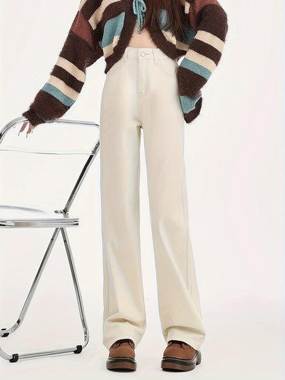 Lotte | Elegant high-waisted ivory wide-leg jeans