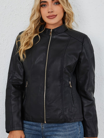 Elise | Women's plus size casual faux leather jacket with zip and lapel collar