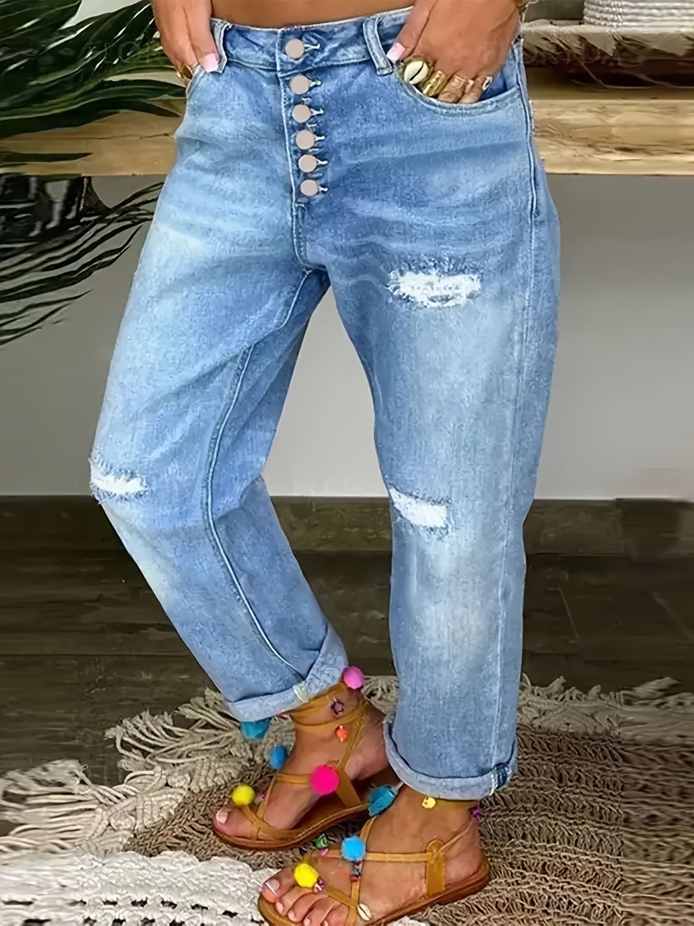 Emma | Distressed blue women's stretch jeans