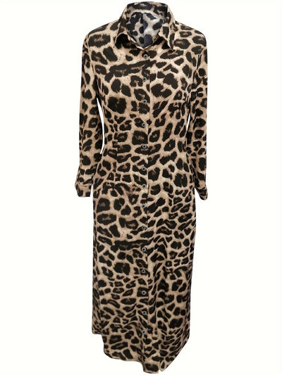 Emma | Maxi-jurk met luipaardprint en knopen