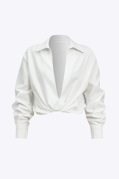 Nicola - Klassieke V-hals Effen Stijl Dames Lange Mouwen Shirt