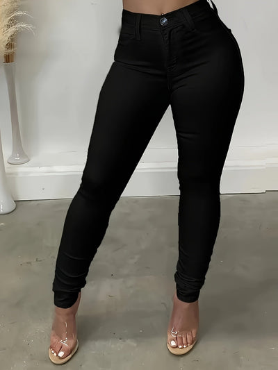 Nina | Effen gewassen blauwe skinny fit hoge taille jeans