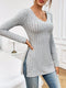 Nina | Effen kleur V-hals tuniek met lange mouw en split zoom