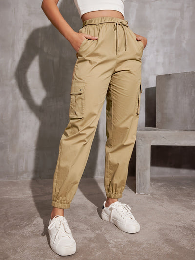 Nina | Hoge taille cargobroek in effen kleur