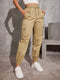 Nina | Hoge taille cargobroek in effen kleur