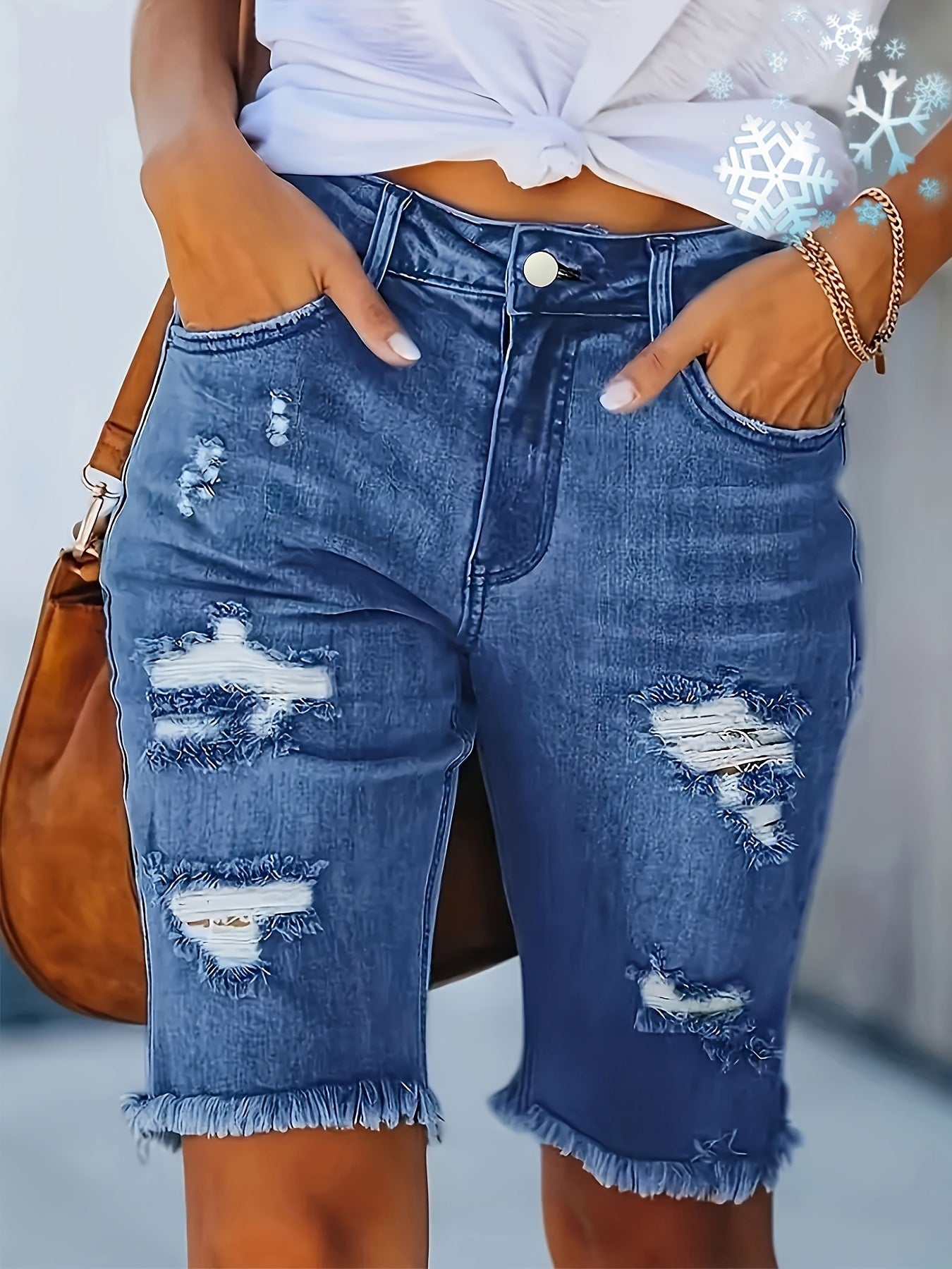 Sara | Gescheurde spijkerbroek shorts met hoge taille en elastische zoom