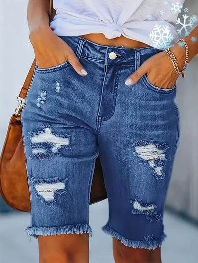 Sara | Gescheurde spijkerbroek shorts met hoge taille en elastische zoom
