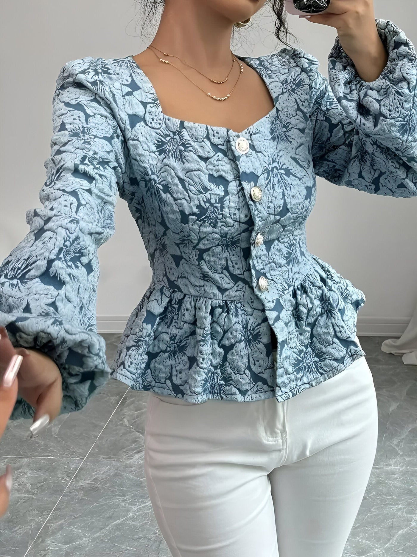 Benja - Elegante Bloementop met Ruches