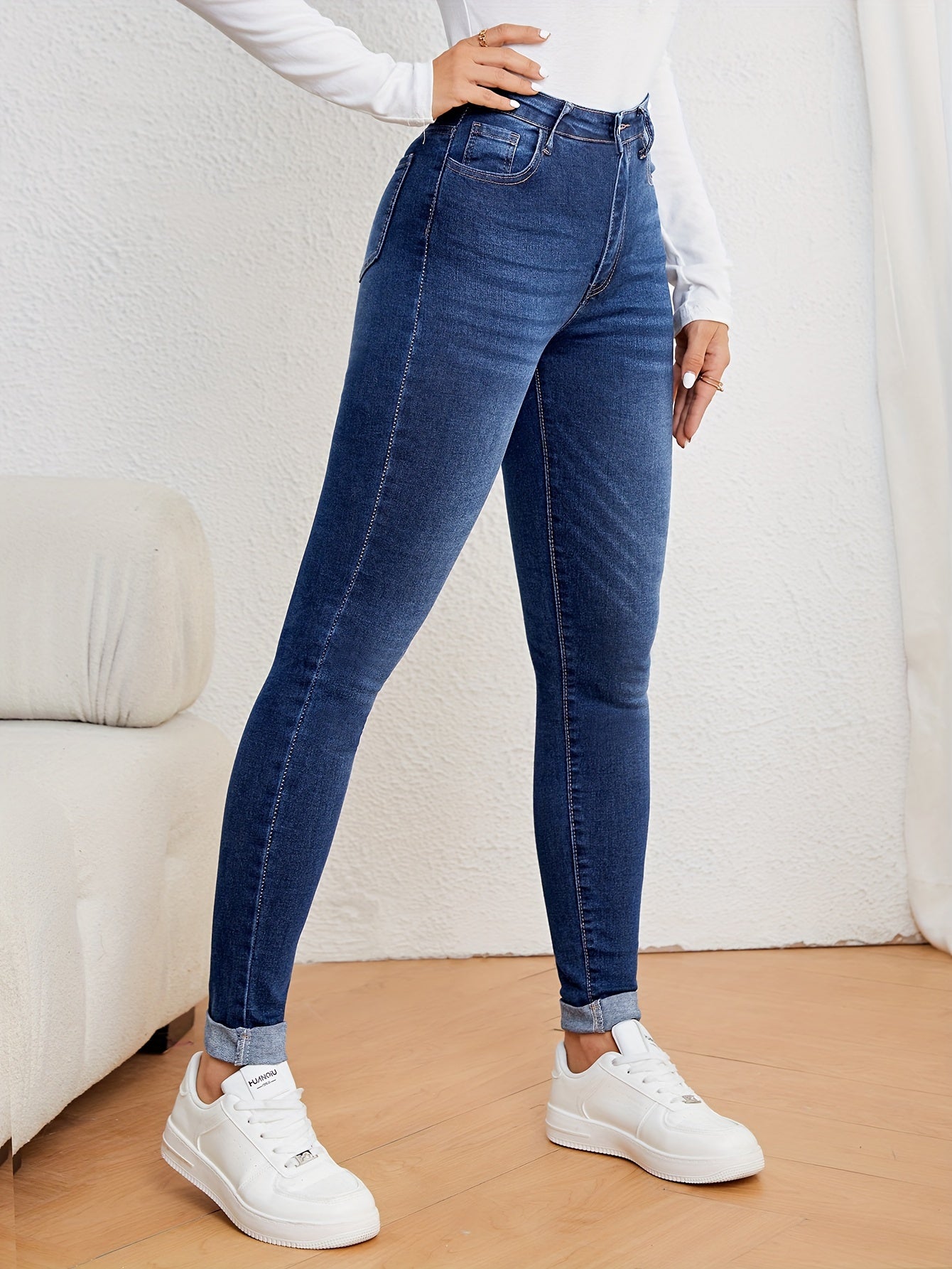 Sophie | Olijfgroene dames slim fit jeans met hoge taille