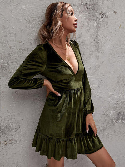 Lara - elegant fluwelen jurk met ruches
