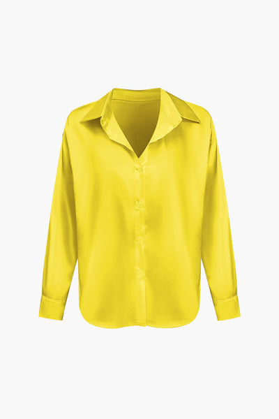Lillian - Basic Plain Satin Women's Long Sleeve Shirt