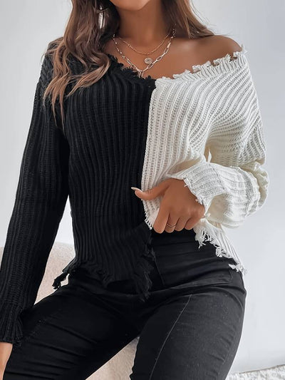 Lisanne | Two-tone knitted sweater with a broken look