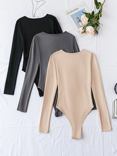 Nina | Set van 3 casual bodysuits met lange mouw en ronde hals