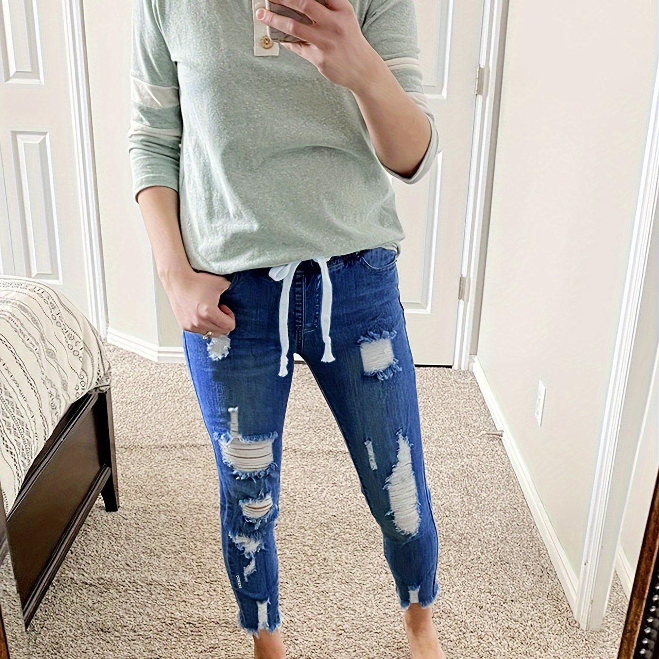 Emma | Casual gescheurde dames jeans met trekkoord en stretch