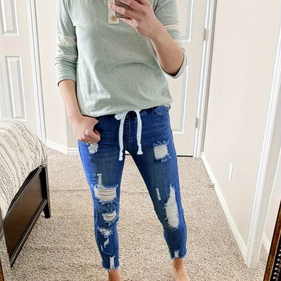 Emma | Casual gescheurde dames jeans met trekkoord en stretch