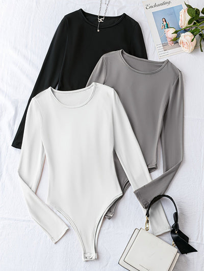 Nina | Set van 3 casual bodysuits met lange mouw en ronde hals