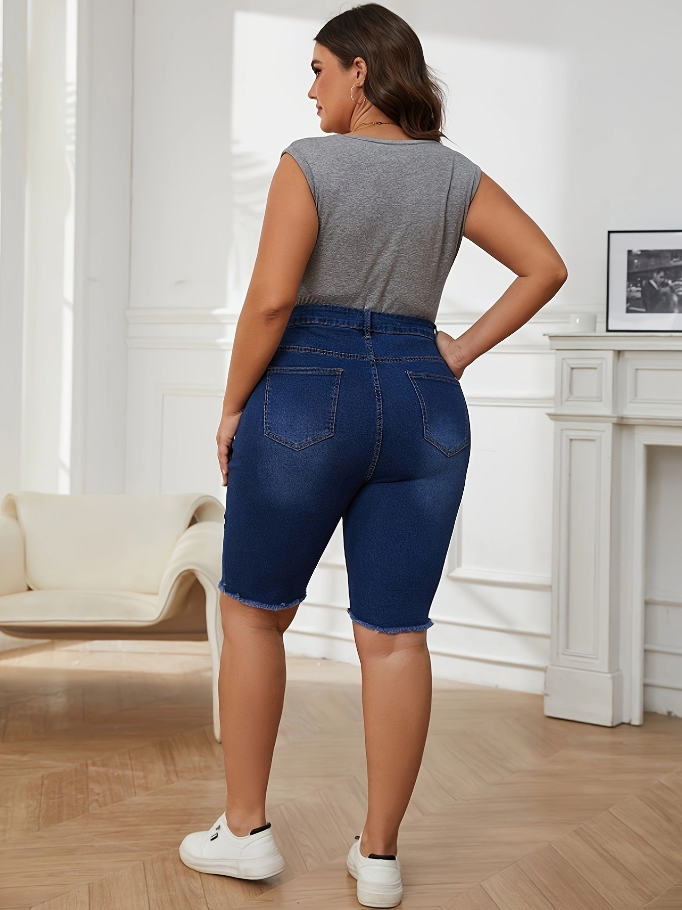 Emma | Effen blauwe denim shorts