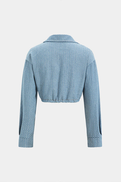 Denim Long Sleeve Drawstring Top and Jeans Set