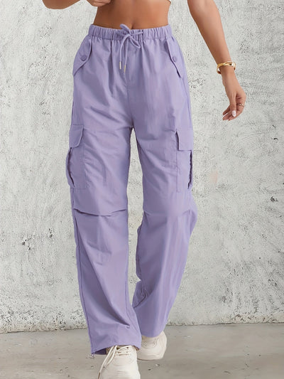 Fay | Hoge taille cargo broek in effen kleur