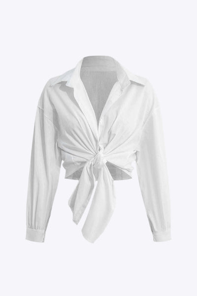 Tamsin - Chic Effen Knoop Dames Langemouw Shirt