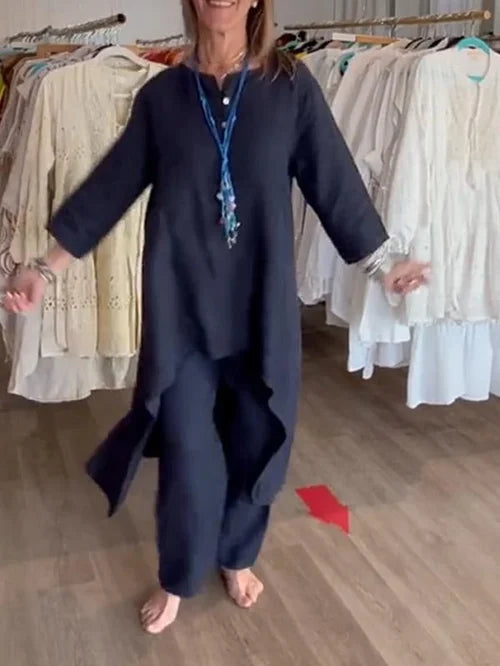 Karina - Plain linen leisure suit for women