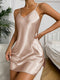Evelien | Plain satin nightgown with a V-neck and slit 