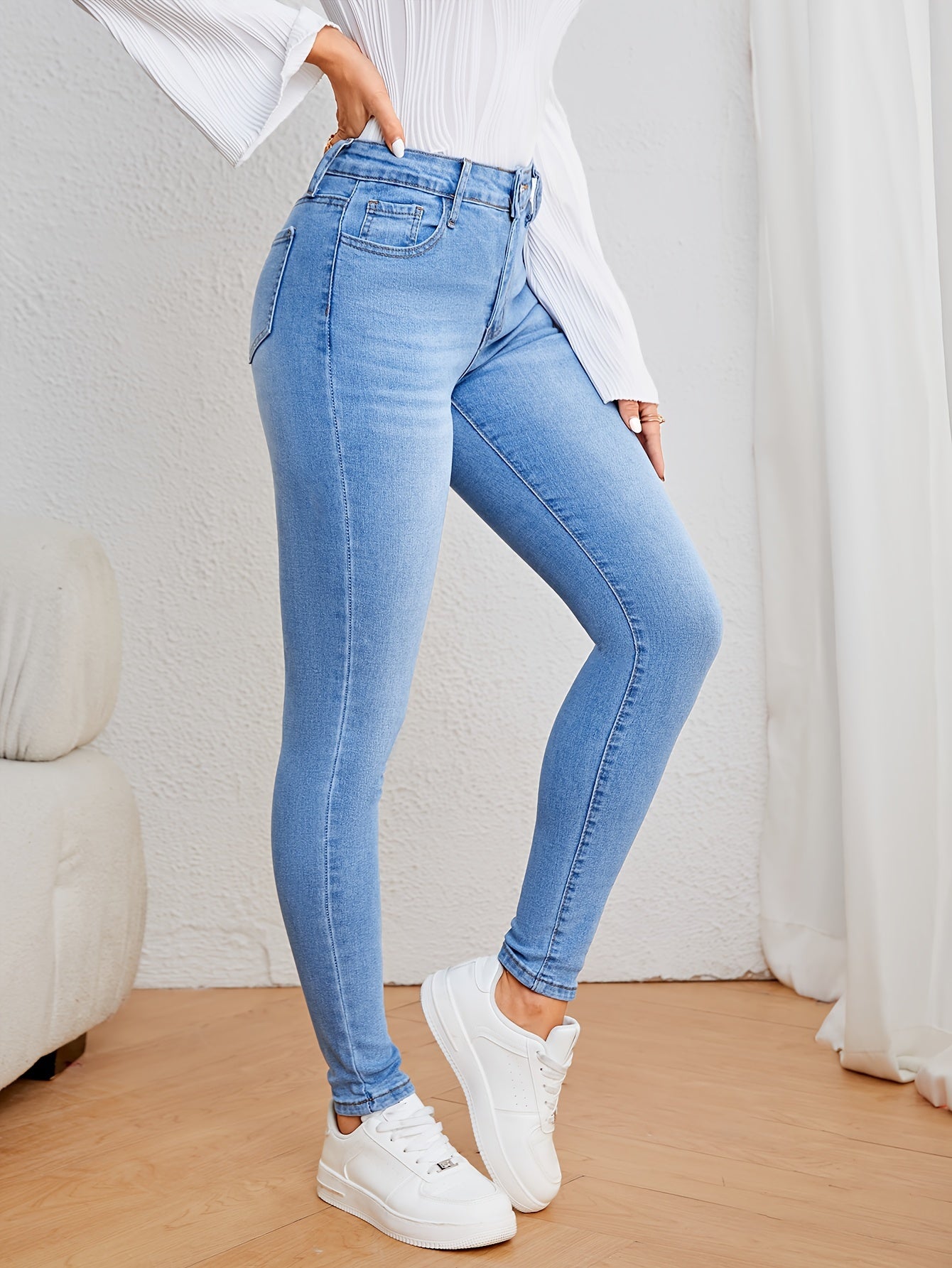 Roos | Lichtblauwe hoge taille skinny jeans