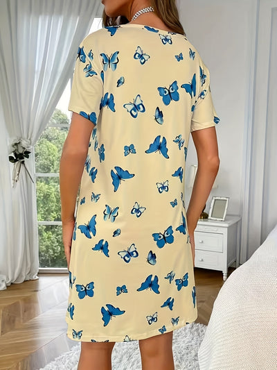 Lotte | Casual nightgown with butterfly print and short sleeves