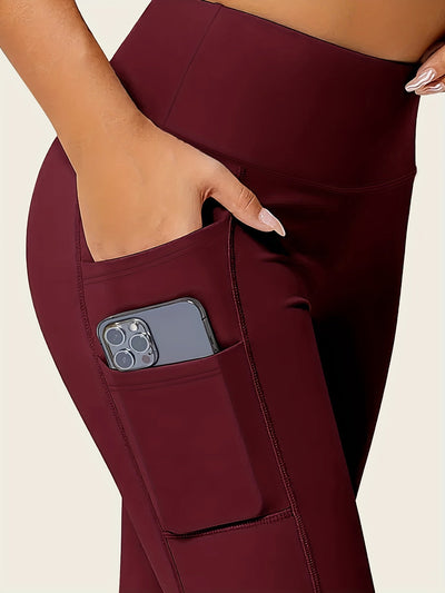 Sara | Effen kleur yogabroek met zak en hoge stretch