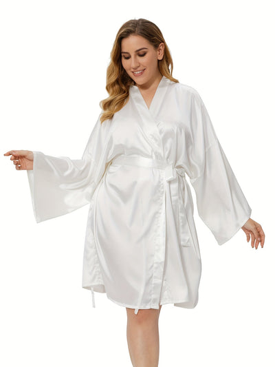 Nina | Stijlvolle dames kimono badjas in effen kleur en grote maat