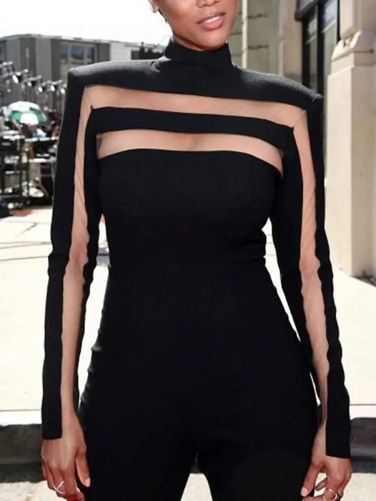 Elin - Stylish &amp; Sexy High Neck Mesh Split T-shirt