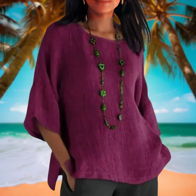 Dames Linnen Zomerblouse met Wijde Pasvorm – Top met Driekwart Mouwen